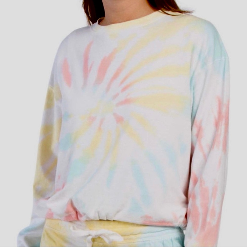 Dreamsicle Multicolor Pastel Tie-Dye Cropped Lightweight Sweatshirt Size Large
